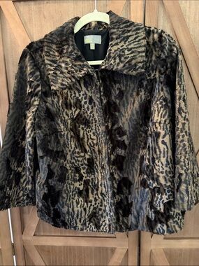 🇨🇦LINEA DOMANI Leopard-Print Faux Fur Jacket - Brown/Black SIZE 10